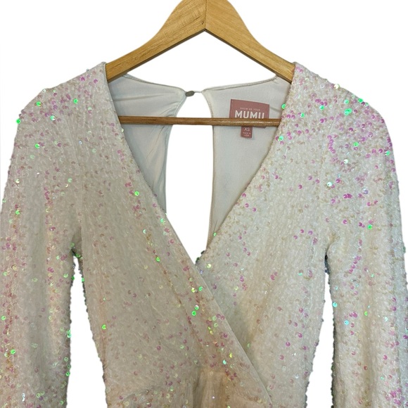 Show Me Your Mumu White Sequin Wrap Romper with Long Sleeves XS - Picture 4 of 8